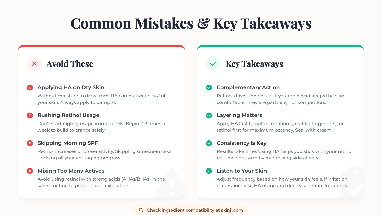 Common mistakes to avoid and key takeaways for retinol and hyaluronic acid